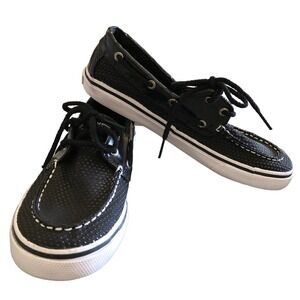 Sperry Top-Sider Bahama Boat Shoes YG50797 Black w/Shiny Black Dots Youth 4.5M